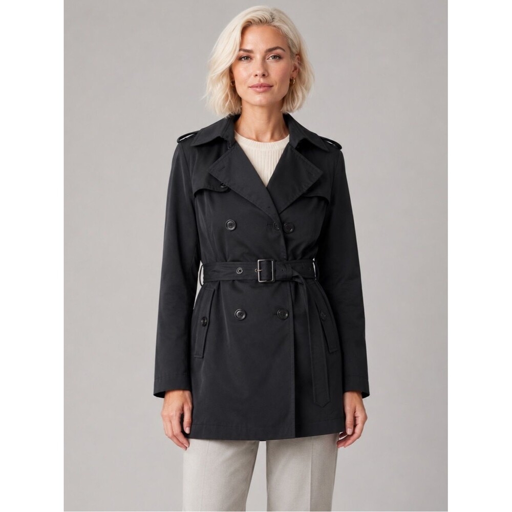 London Fog Women’s Black Double Breasted Belted Trench Coat Large